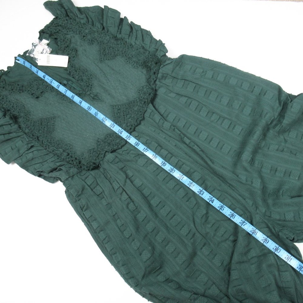 By Anthropologie Embroidered Flounce Jumpsuit Green Blue Sage XS - Picture 6 of 10